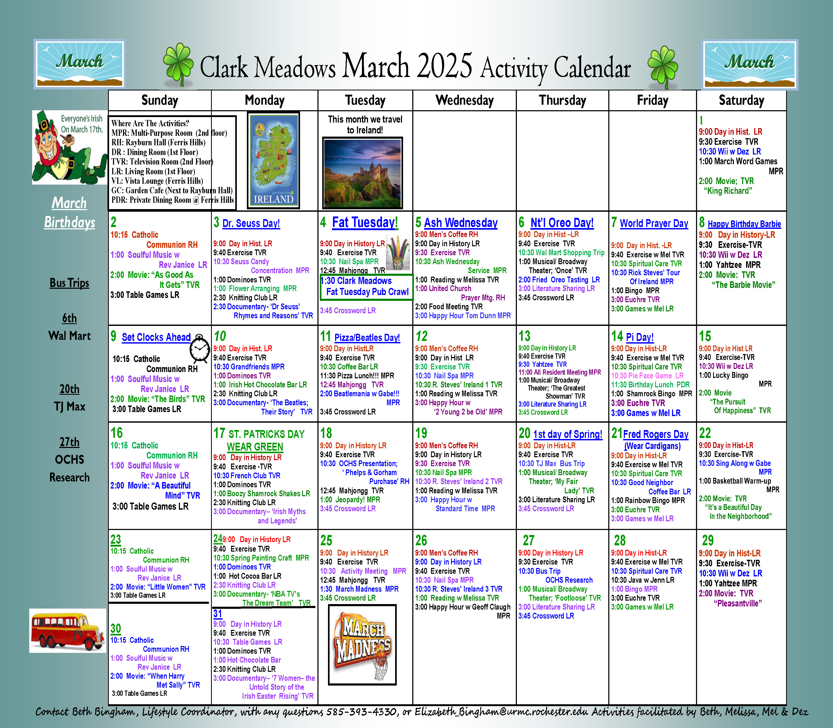 Clark Meadows Activities Calendar