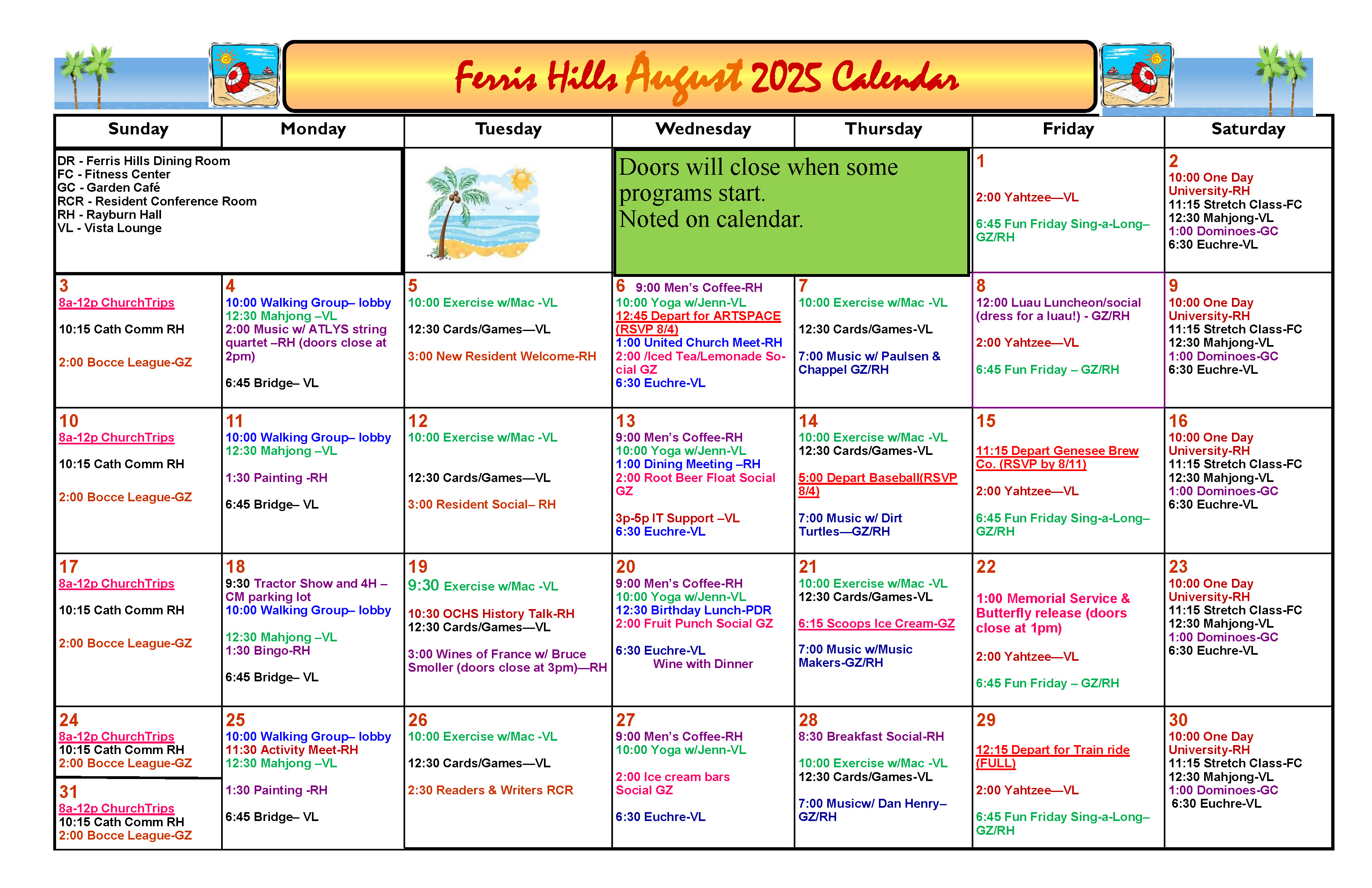 Photo of Ferris Hills Activities Calendar 