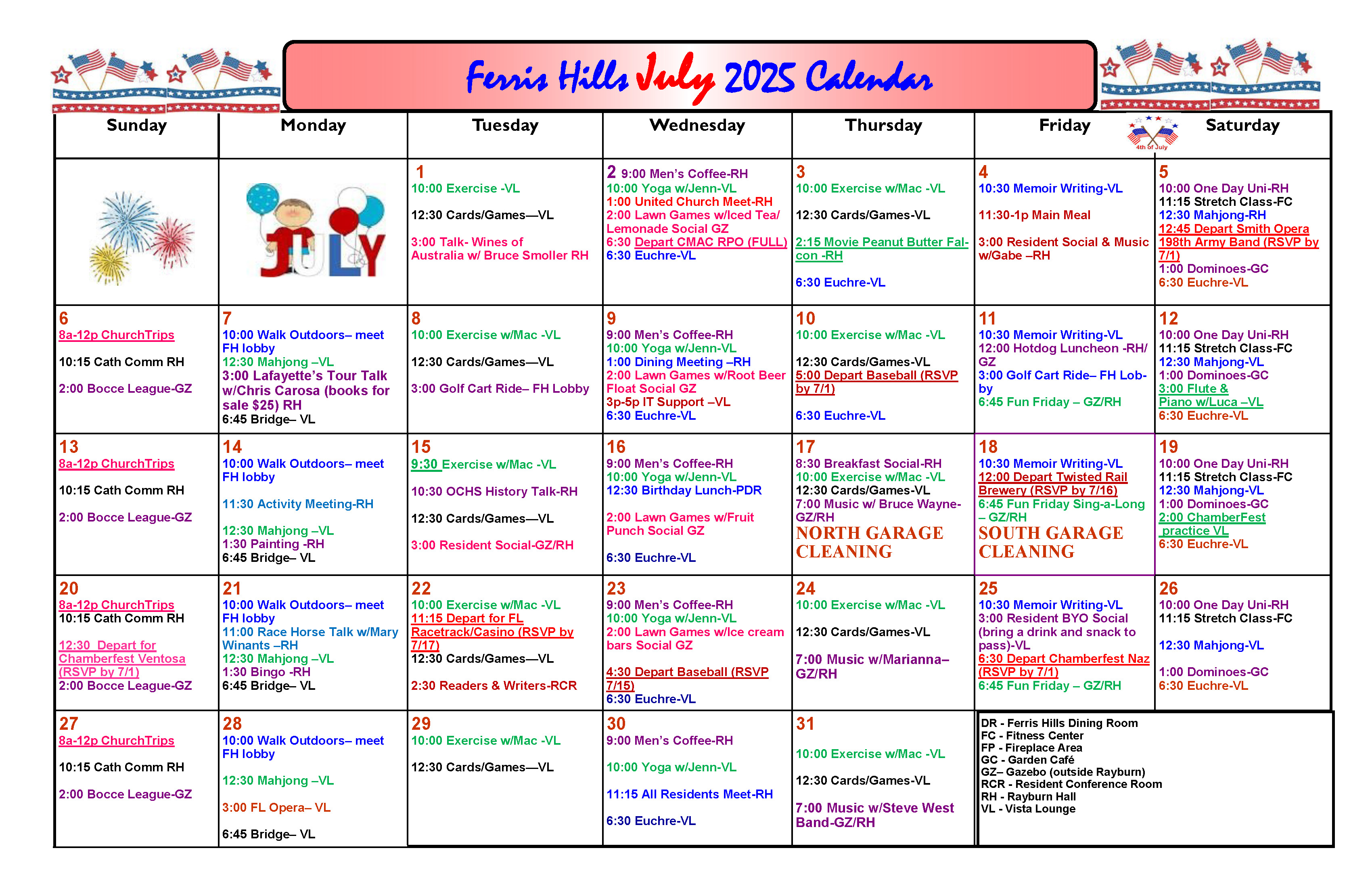 Photo of Ferris Hills Activities Calendar 